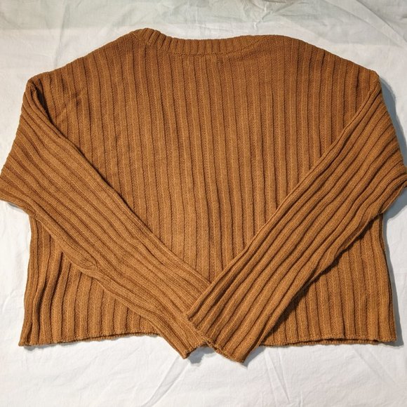 AE NWOT Caramel Boxy Cropped Boyfriend Cardigan Sz S - Picture 2 of 3